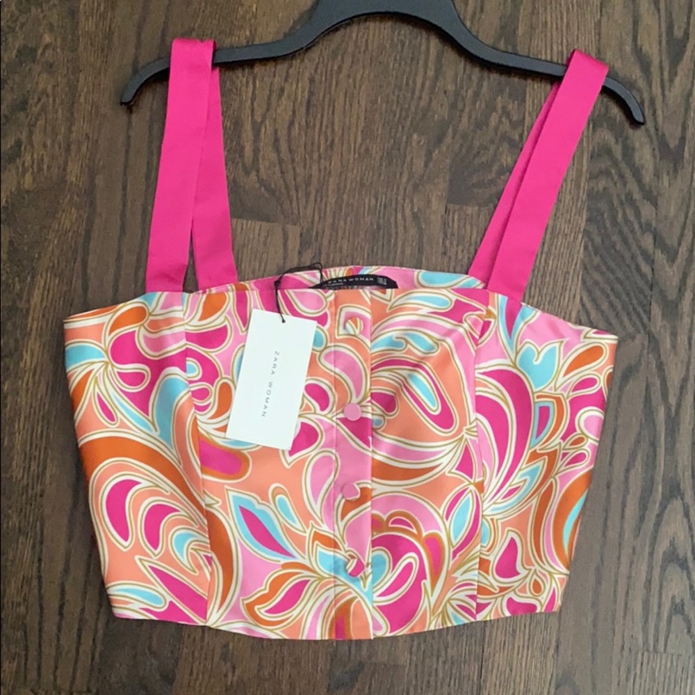 NWT ZARA CROP TOP RETRO FUSCHIA SIZE M